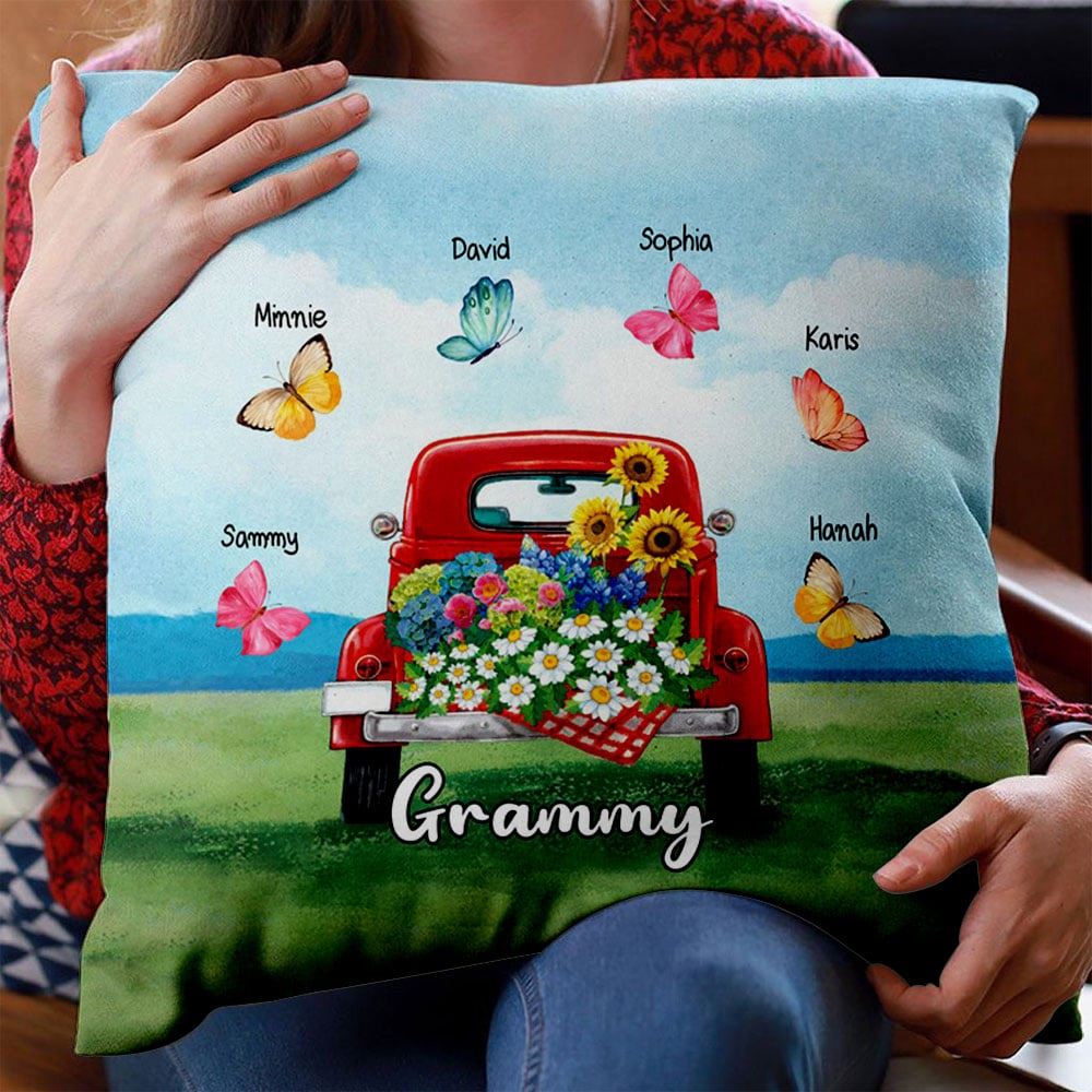 Personalized Grandma Red Truck Butterfly Pillow Insert Included