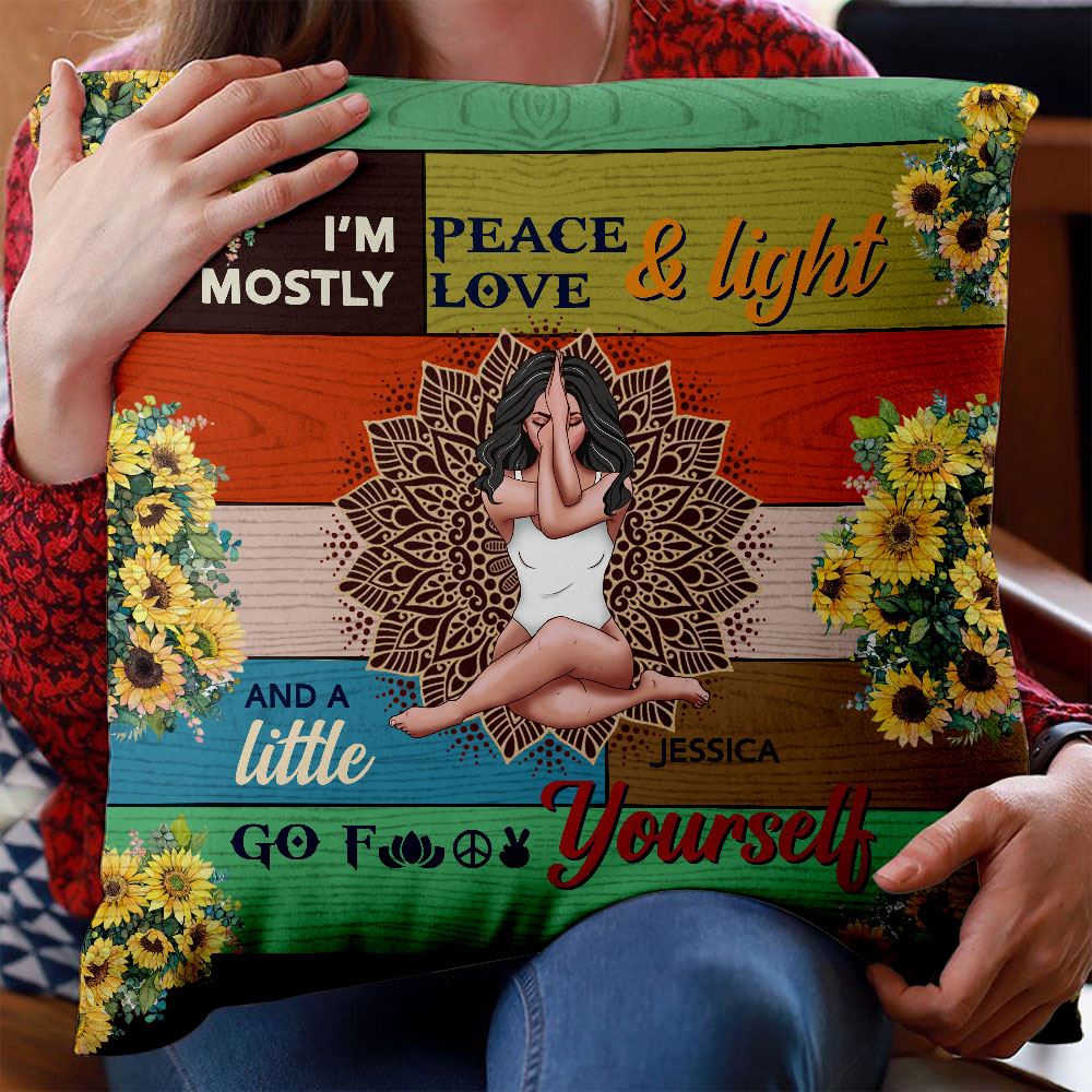 Personalized Im Mostly Hippie Girl Pillow Gift For Yoga Lovers Insert Included