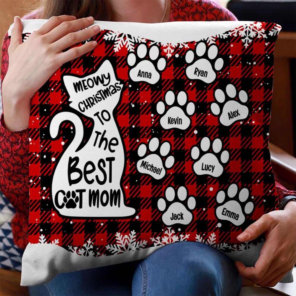 Personalized Meowy Christmas Mom Dad Cat Pillow Insert Included