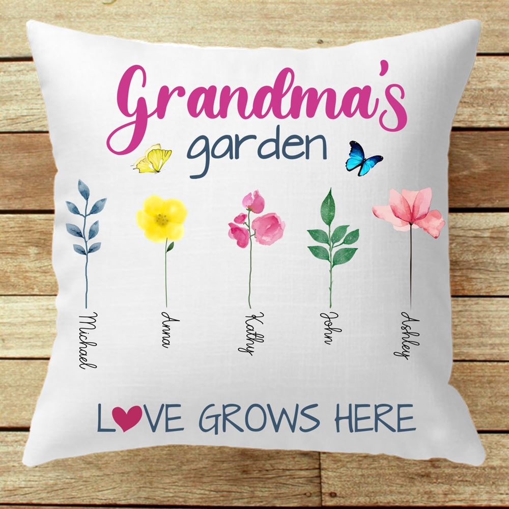 Personalized Mom Grandma Garden Love Grows Here Pillow Insert Included