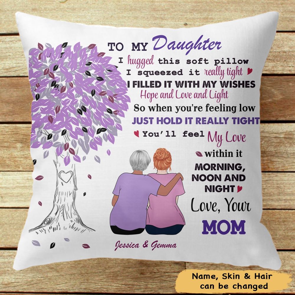 Personalized Mother And Daughter Purple Tree Pillow Insert Included