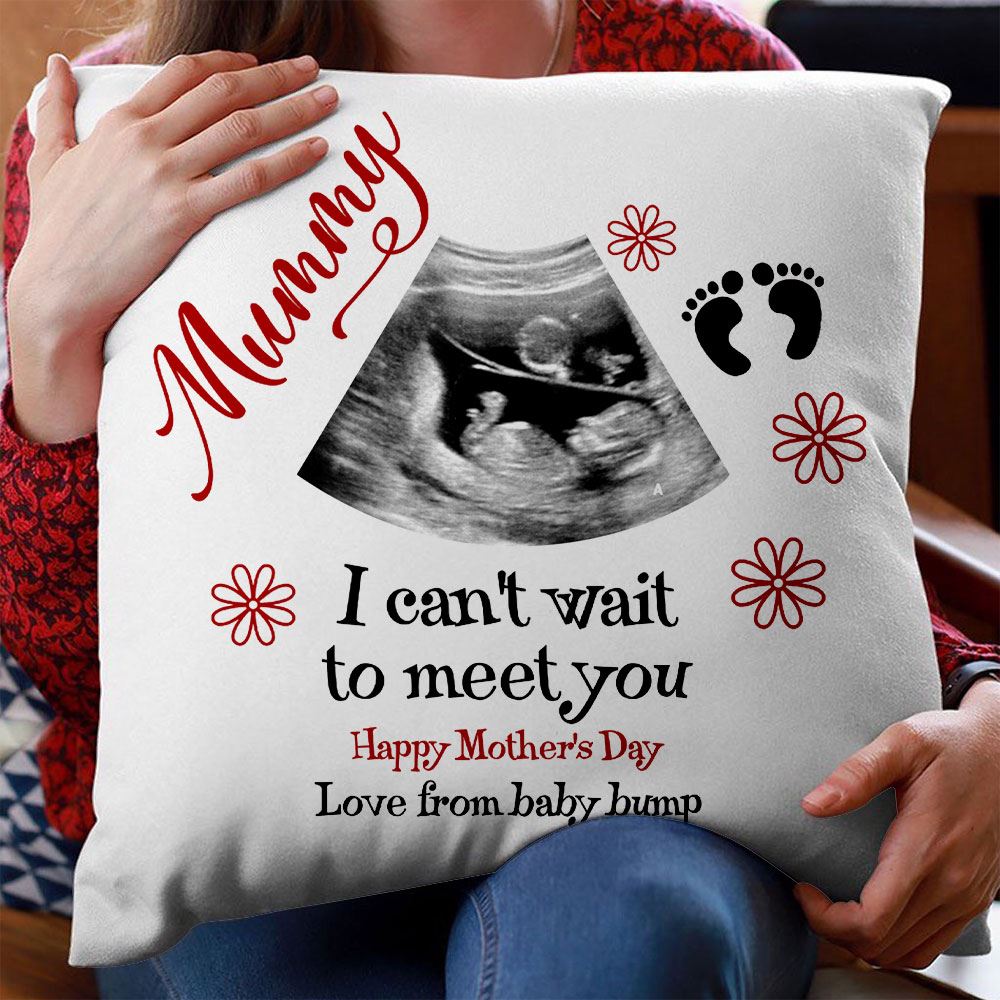 Personalized Mummy I Cant Wait To Meet You Pillow Sonogram Photo Upload Gift For Mom To Be