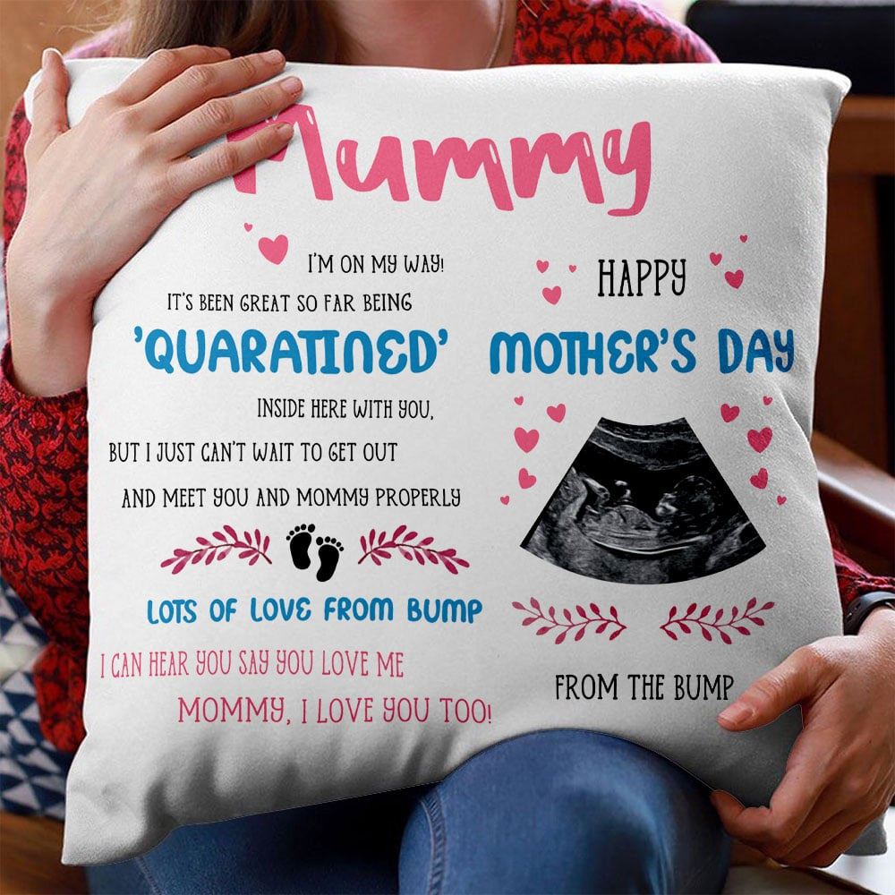 Personalized Mummy I Just Cant Wait To Get Out And Meet You Pillow Custom Ultrasound Photo Upload Gift