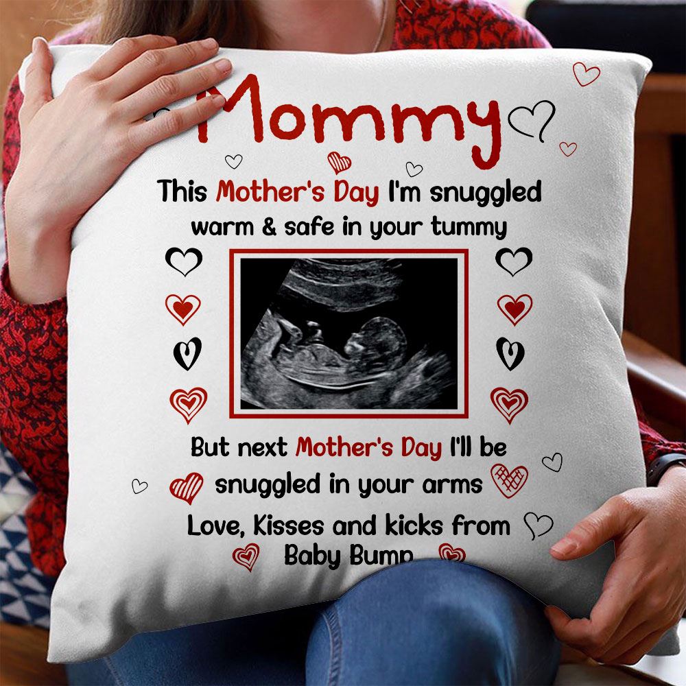 Personalized Mummy Im Snuggled Warm Safe In Your Tummy Pillow Ultrasound Photo Upload Mothers Day Gift For Mom To Be