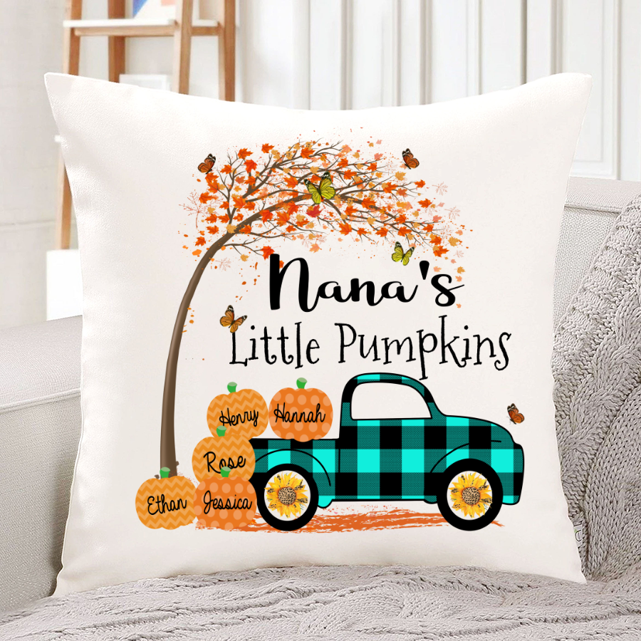 Personalized Nanas Little Pumpkins With Grandkids Autumn Indoor Pillow