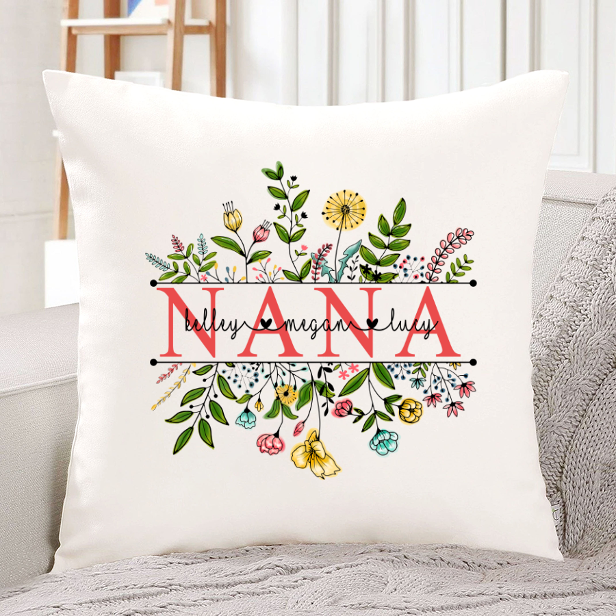 Personalized White Pillow For Mom Grandma Wildflowers Nana And Grandkids Indoor Pillow