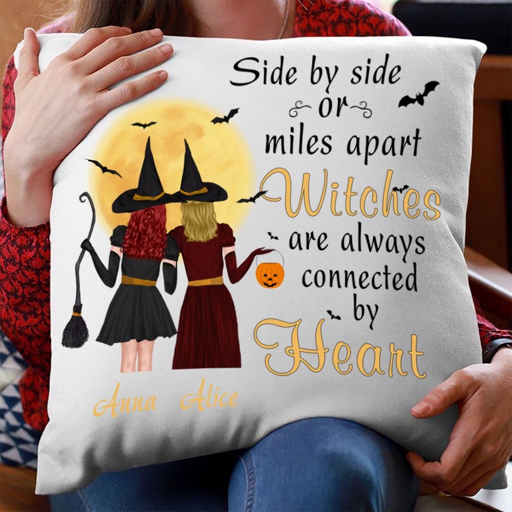 Personalized Witches Always Connected By Heart Pillow Custom Gift For Halloween