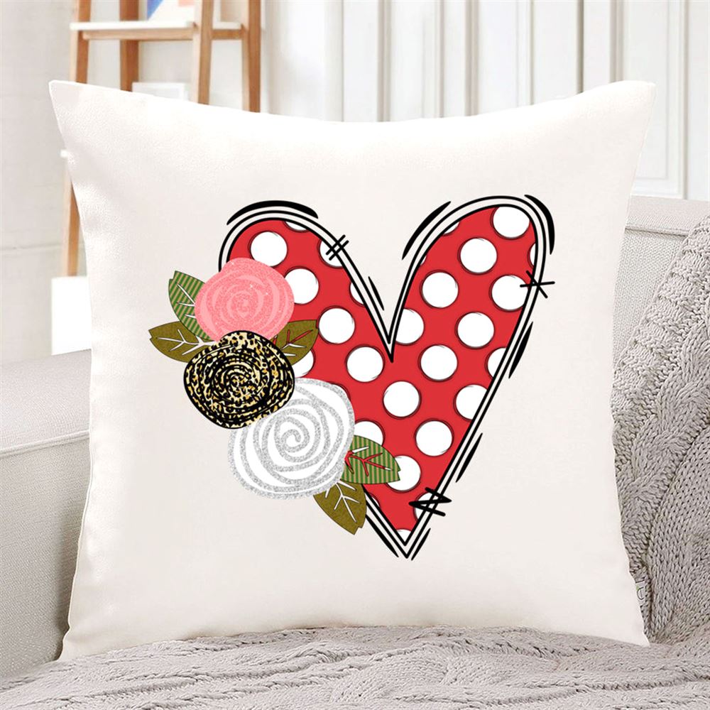 Polka Dot Heart With Flowers Valentines Day