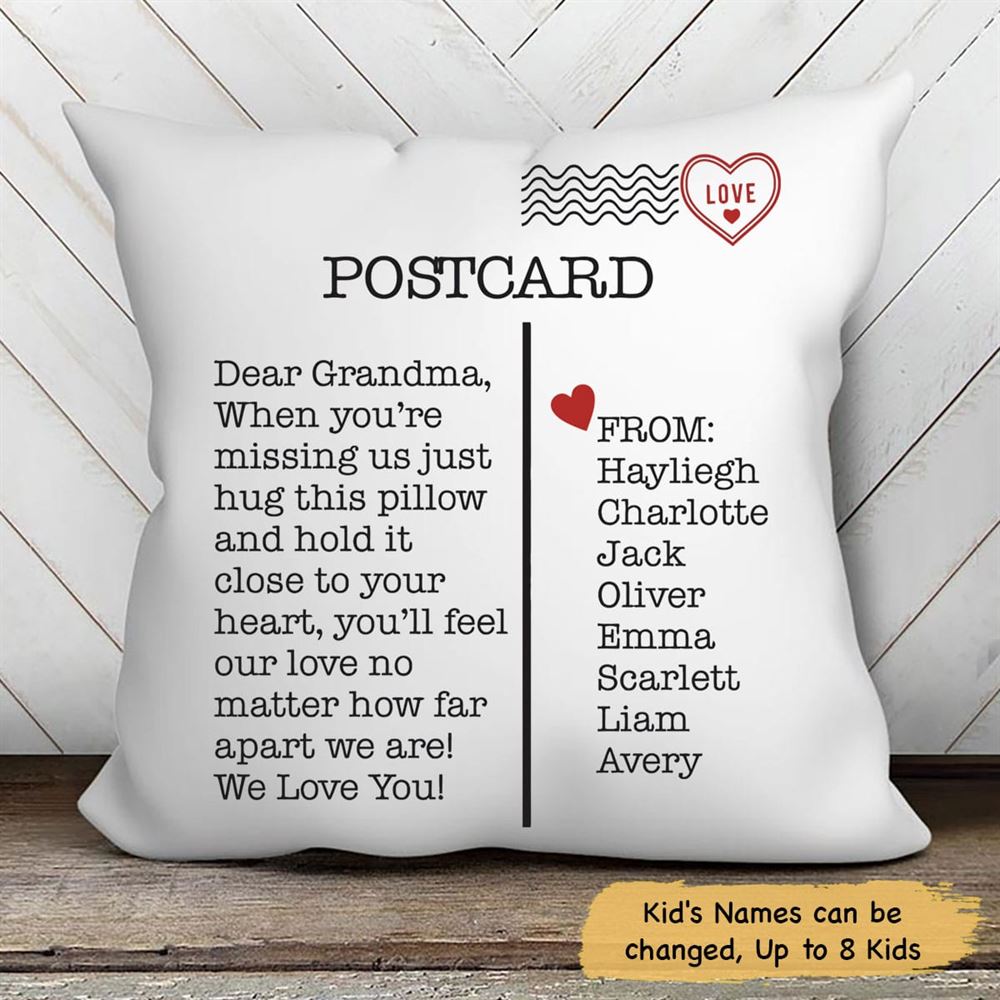To Grandma With Love Postcard Pillow Cover Personalized Holiday Gift