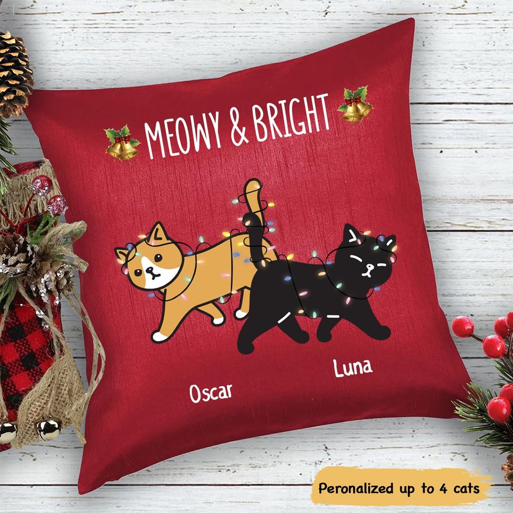 Walking Cat Christmas Pattern Personalized Pillow Insert Included