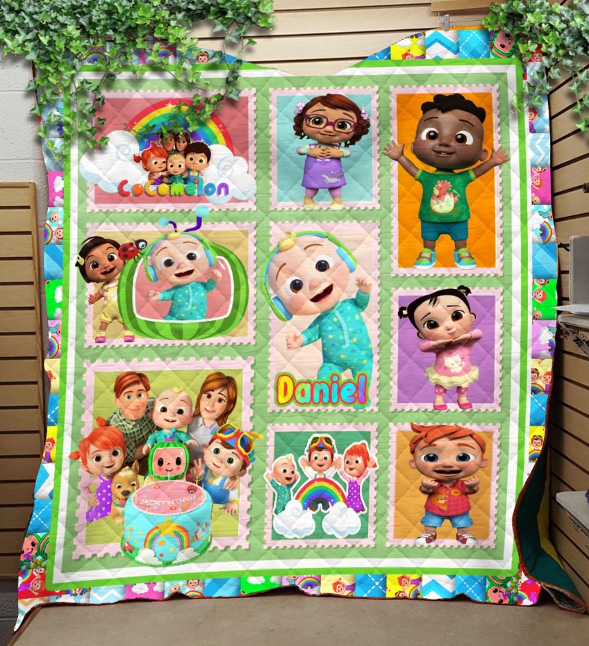 Personalized Cocomelon Quilt Blanket Cocomelon Baby Name Blanket Custom Name