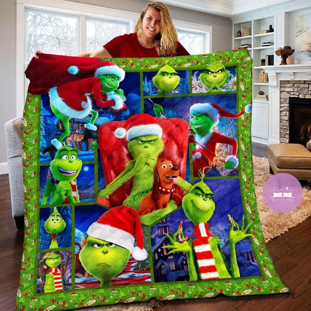 Dr Seuss The Grinch Quilt The Grinch Fleece Blanket How The Grinch Stole Christmas Christmas Quilt Blanket Christmas Gifts