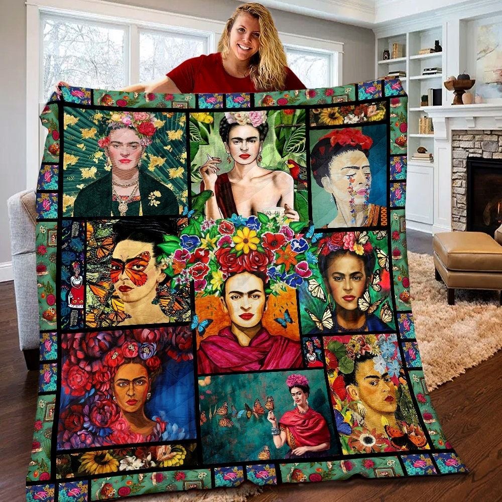 Frida Kahlo Quilt Frida Kahlo Fleece Blanket Frida Kahlo Themed Party Frida Kahlo Gifts For Fans Bohemian Bed Decor Quilted Blanket Hin5z