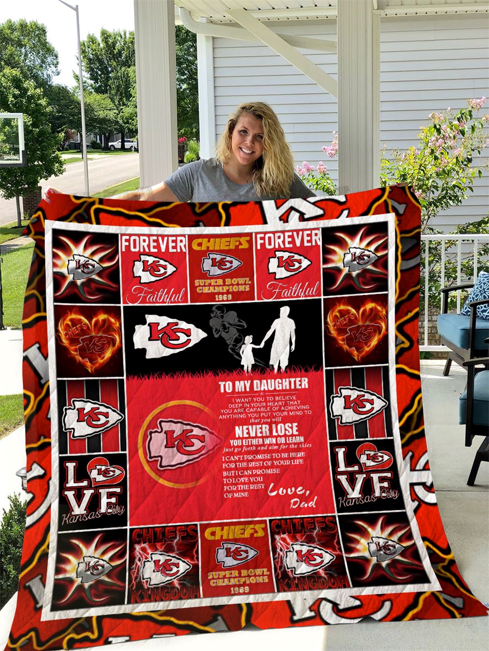 Kansas City Chiefs To My Daughter Love Dad Quilt