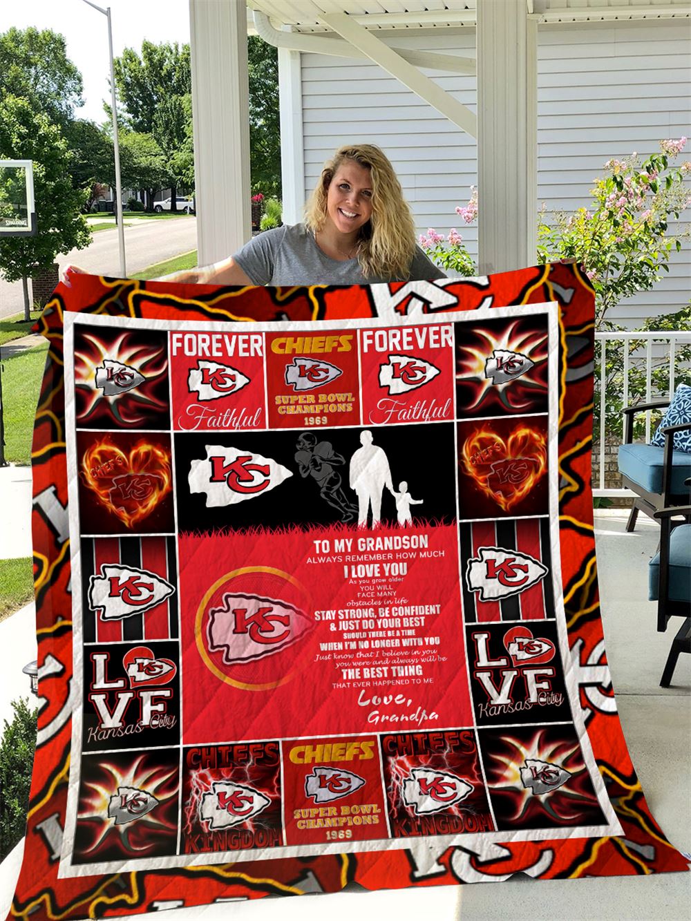 Kansas City Chiefs To My Grandson Love Grandpa Quilt