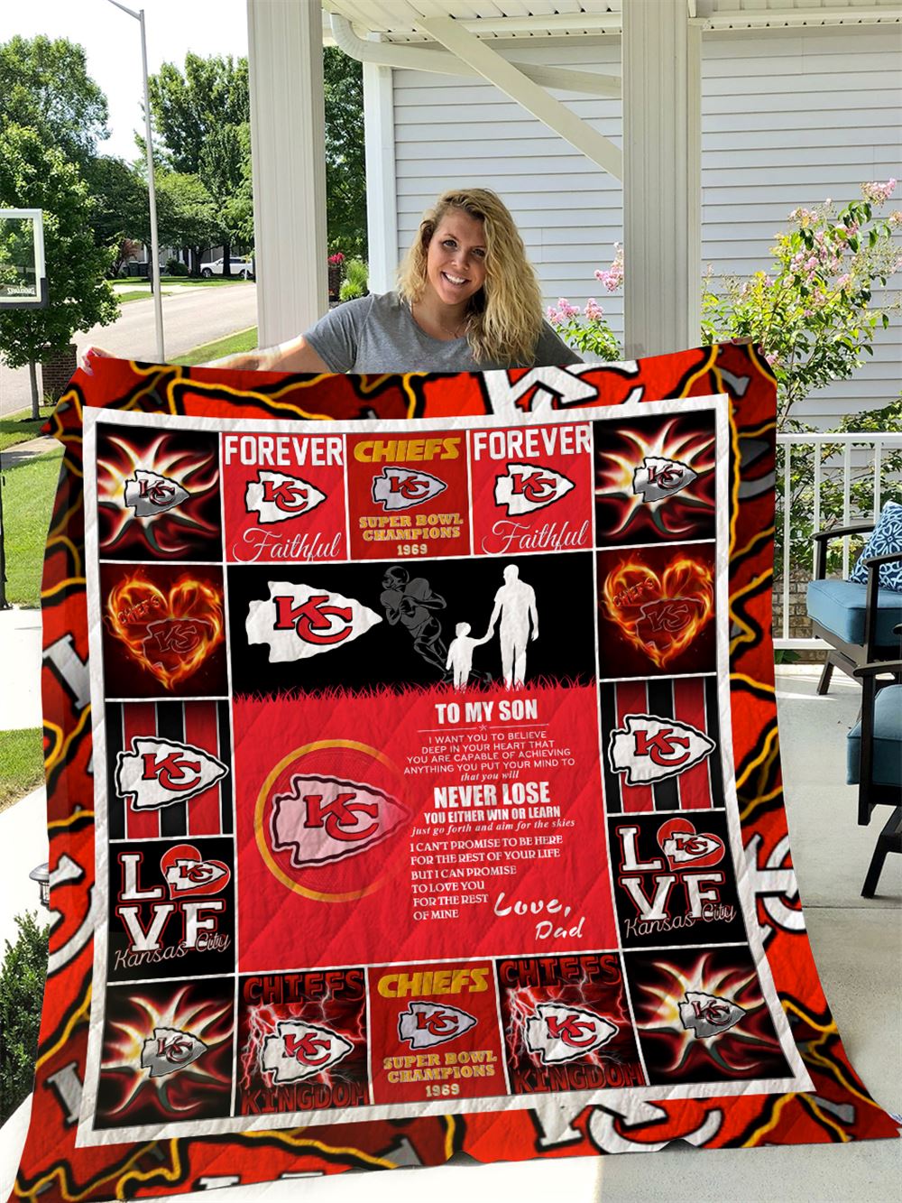 Kansas City Chiefs To My Son Love Dad Quilt