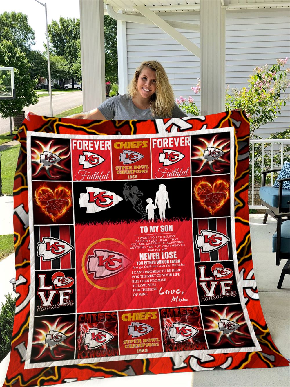 Kansas City Chiefs To My Son Love Mom Quilt