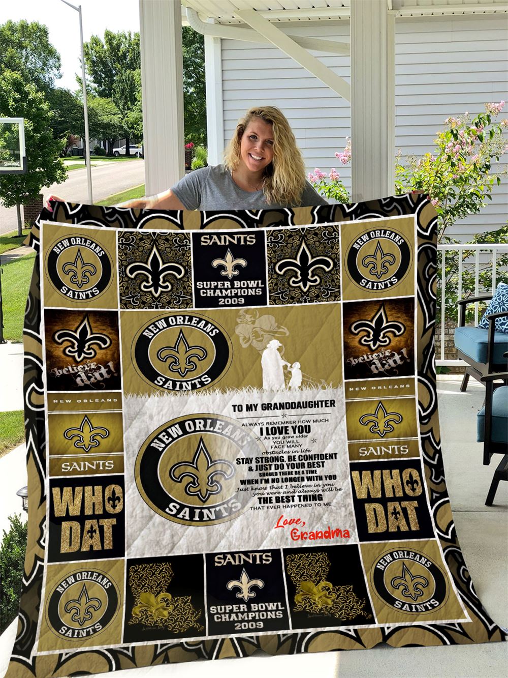 New Orleans Saints To My Granddaughter Love Grandmom Quilt