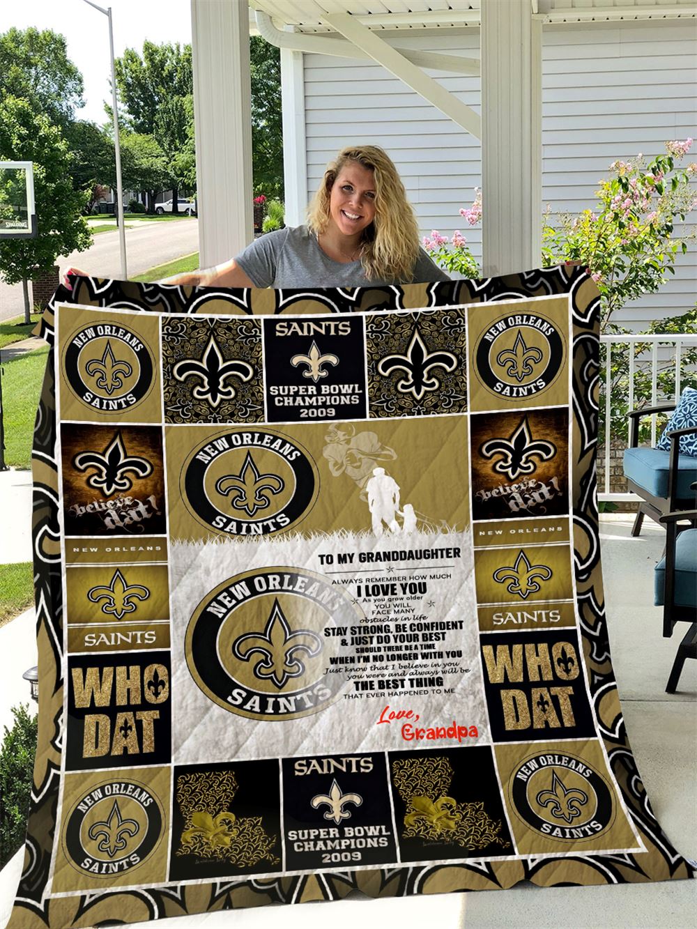 New Orleans Saints To My Granddaughter Love Grandpa Quilt