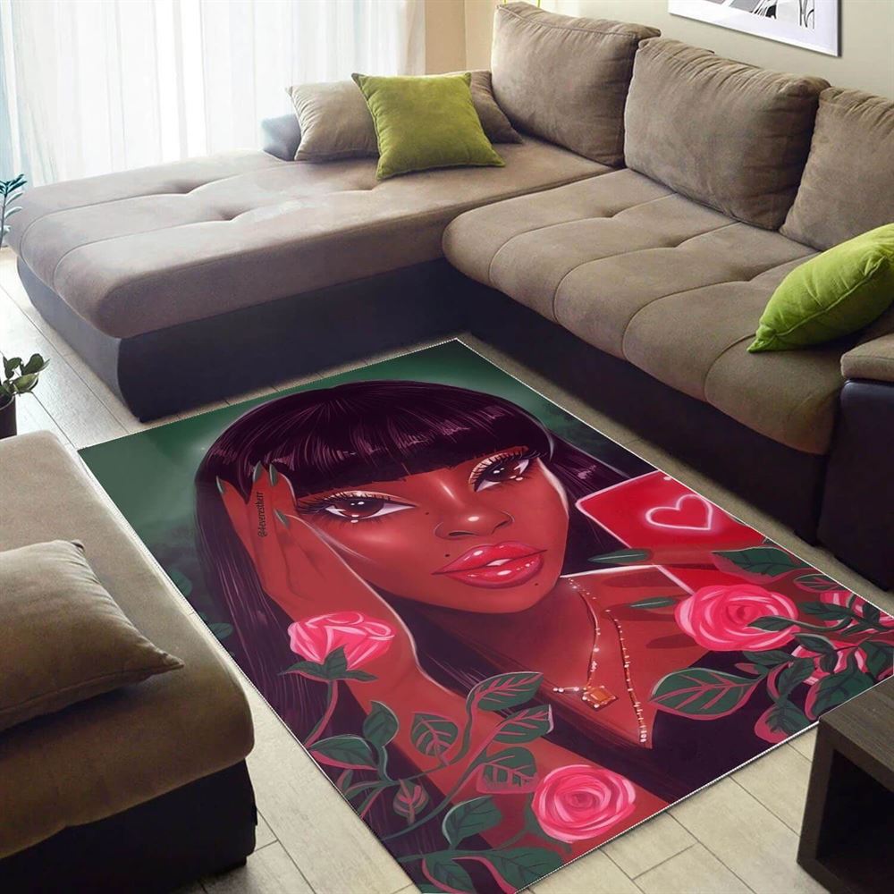 African Beautiful Lady With Afro Inspired Afrocentric Themed Rug
