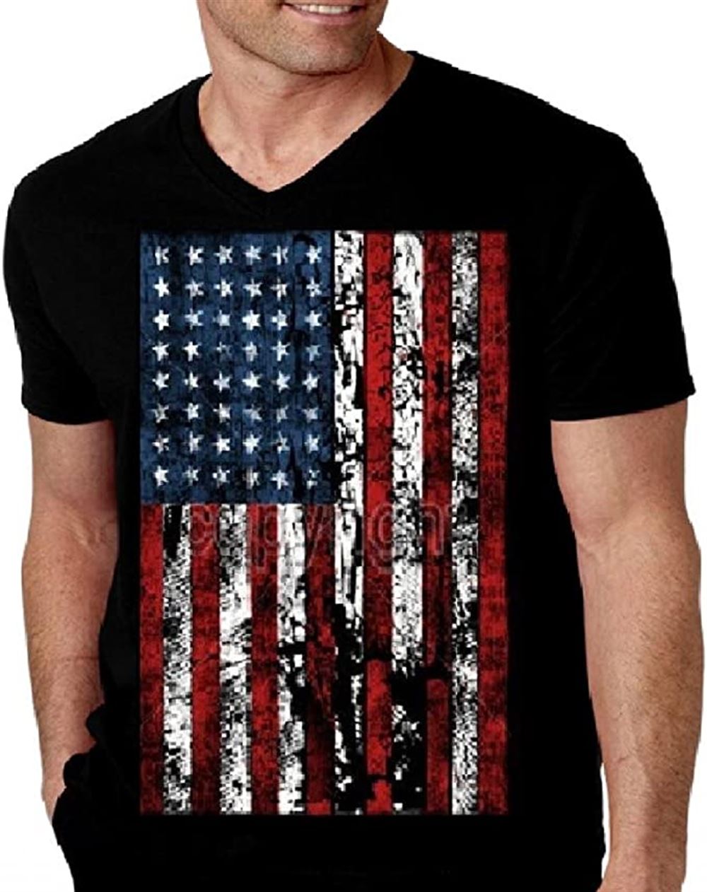 American Flag Mens V-neck T-shirt United States Usa Tattered Flag Tee