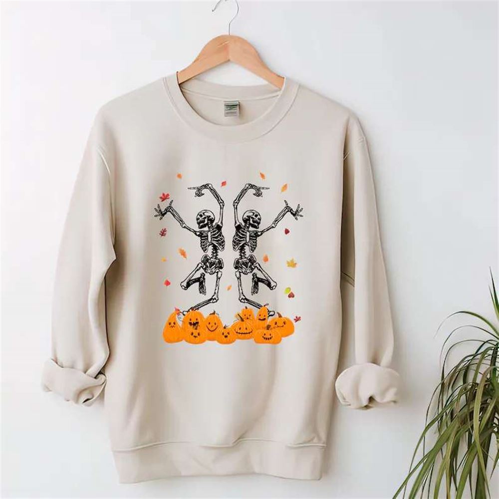 Autumn Dancing Skeleton Pumpkin Halloween T Shirt Sweatshirt