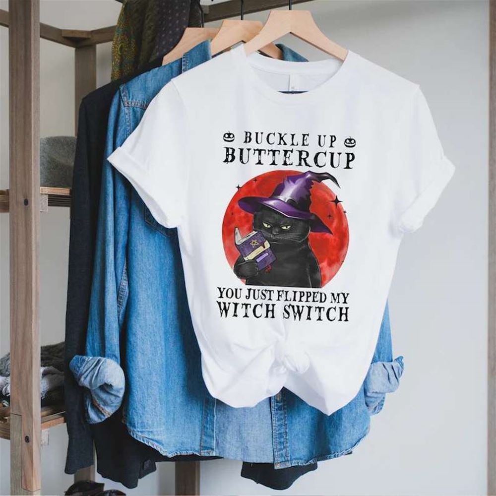 Black Cat Buckle Up Buttercup Sweatshirt Witch Switch Halloween Shirt