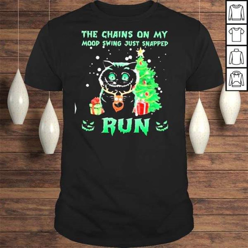 Black Cat Hug Reindeer The Chains On My Mood Swing Just Snapped Run Merry Christmas T Shirt For Men And Women