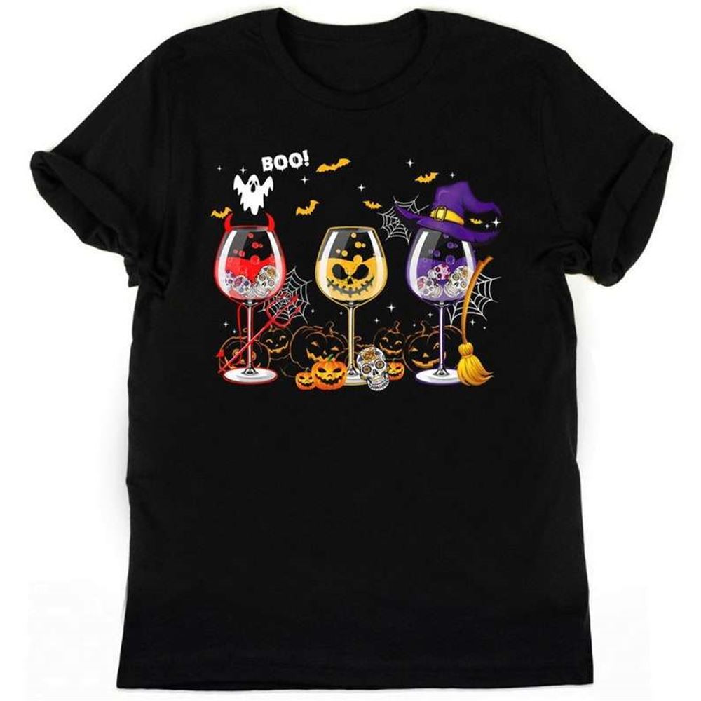 Boo Wine Glass Pumpkin Skull Witch Demon Unisex T Shirt