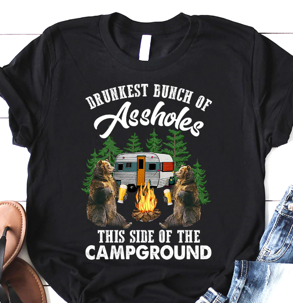 Camping Drunkest Bunch Of Assholes Dark Classic T Shirt T-shirt Casual Daily Crewneck Short Sleeve Graphic Basic Unisex Tee