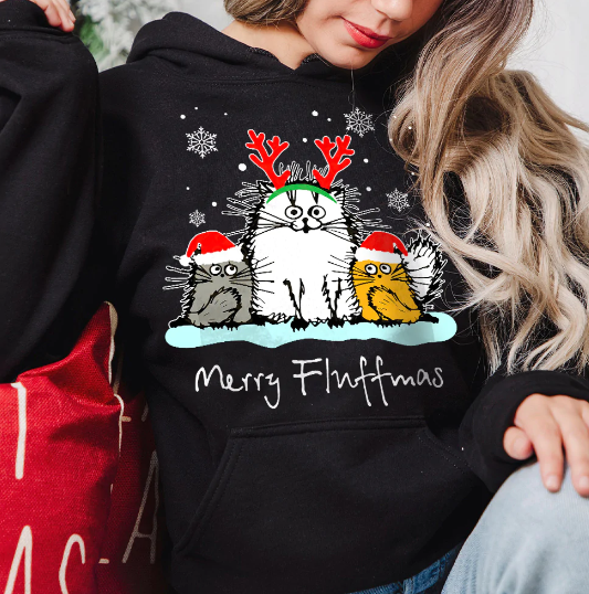 Cat Christmas Merry Xmas Dark Hoodie Christmas Holiday Hoodie Print Clothing Outfits