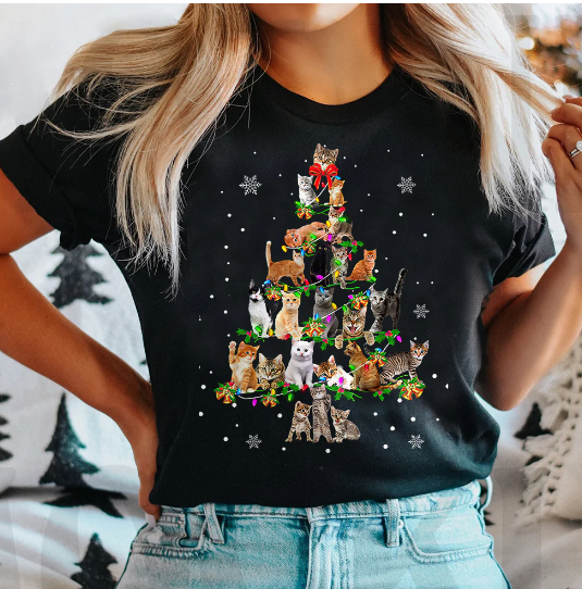 Cat Christmas Tree Dark Classic T Shirt Christmas Classic T-shirt