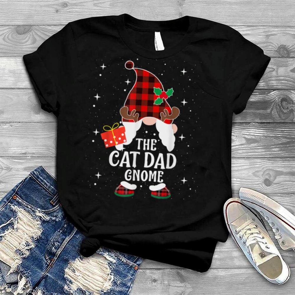 Cat Dad Gnome Buffalo Plaid Matching Family Christmas Pajama T Shirt Christmas Holiday Short Sleeve Print Clothing Outfits