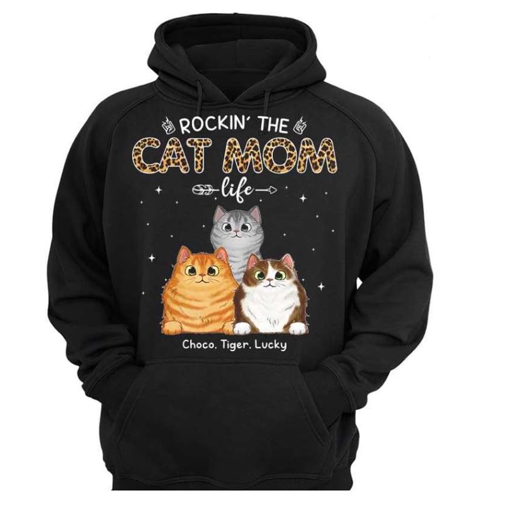 Cat Mom Peeking Fluffy Cats Leopard Personalized Hoodie Sweatshirt