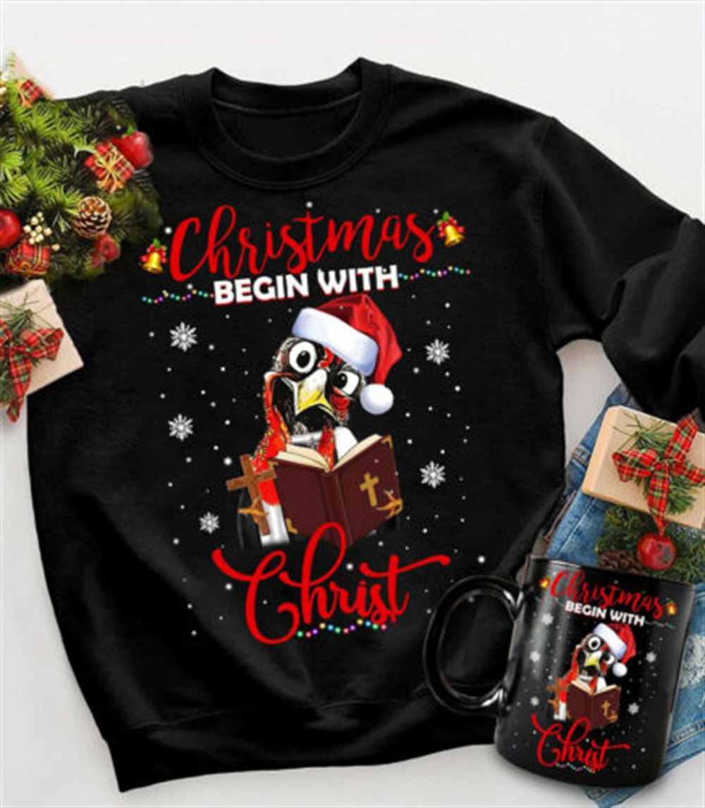 Chicken Christmas Begin With Christ Sweater Funny Santa Chicken Christian Shirt