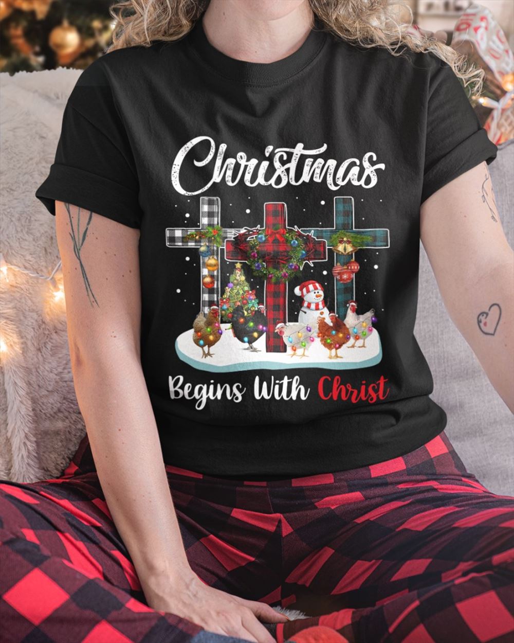 Chicken Christmas - Christmas Begins With Christ Classic T-shirt Christmas Holiday Short Sleeve Print Clothing Outfits