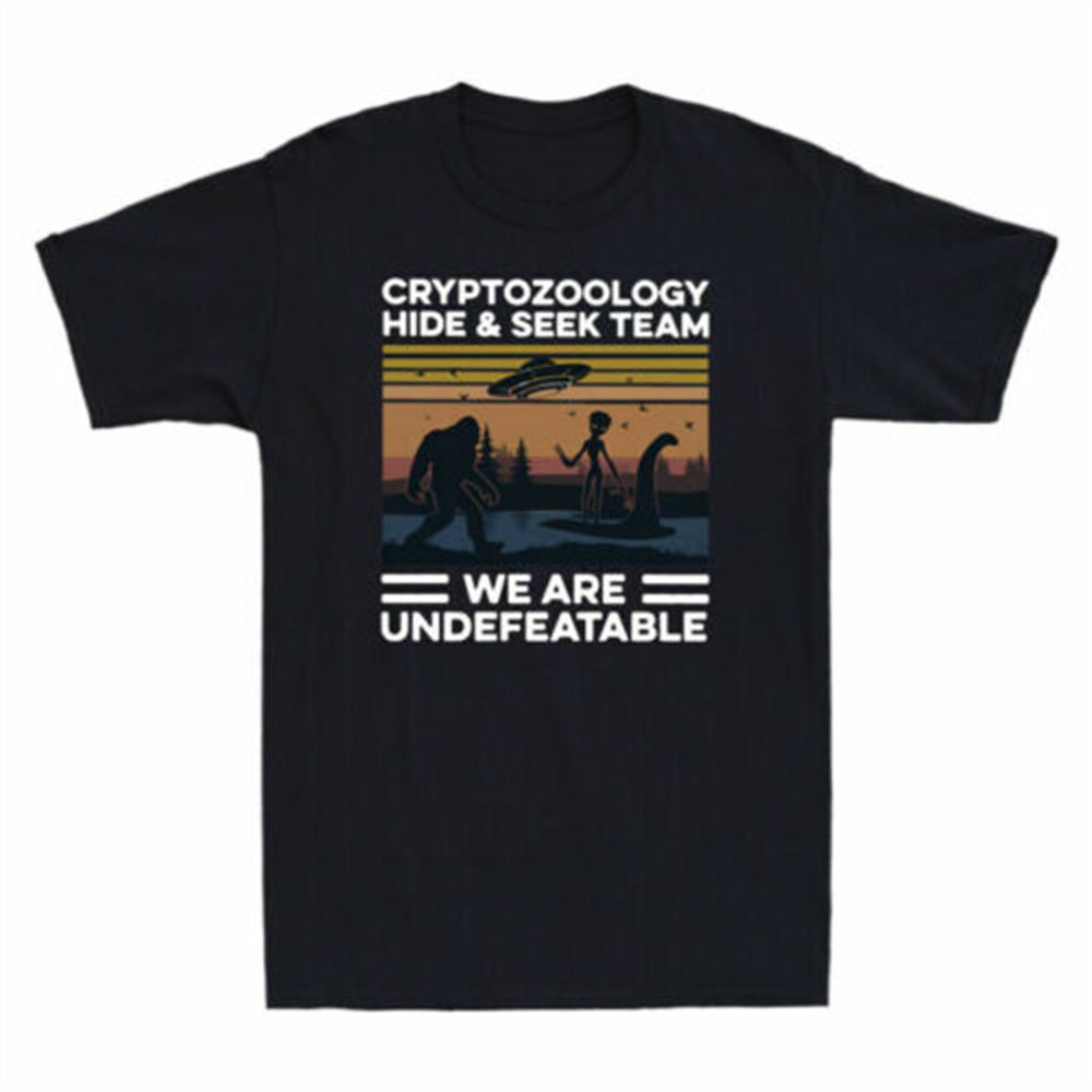 Cryptozoology Hide And Seek Team We Are Undefeatable Vintage Mens Black T-shirt