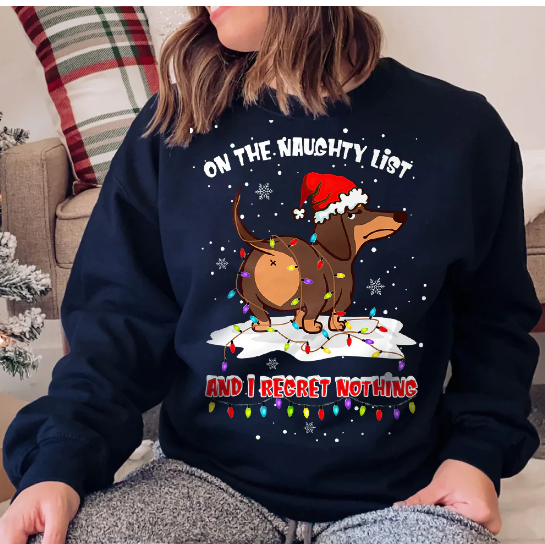 Dachshund Christmas Naughty List Dark Sweatshirt