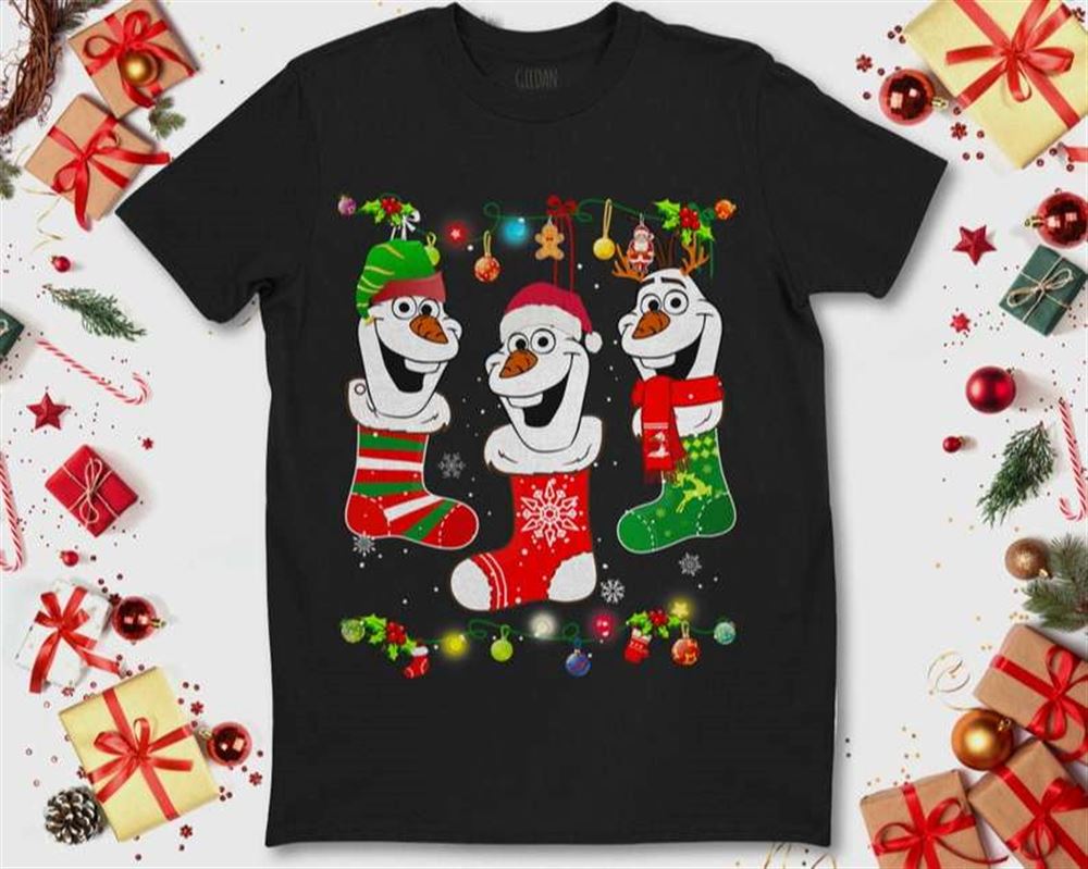 Disney Frozen Olaf On Socks Christmas Lights Gift Funny Xmas Holiday Shirt Unisex T-shirt