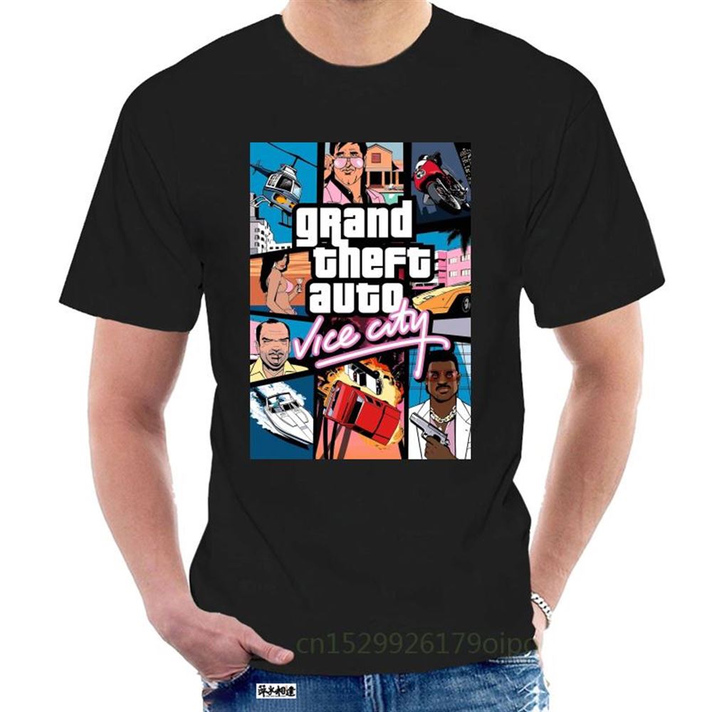 Drop Grand Theft Auto Vice City T Shirt Gta Game T Shirts Men T Shirts Big Tall Pure Cotton Round Neck Tee Shirts