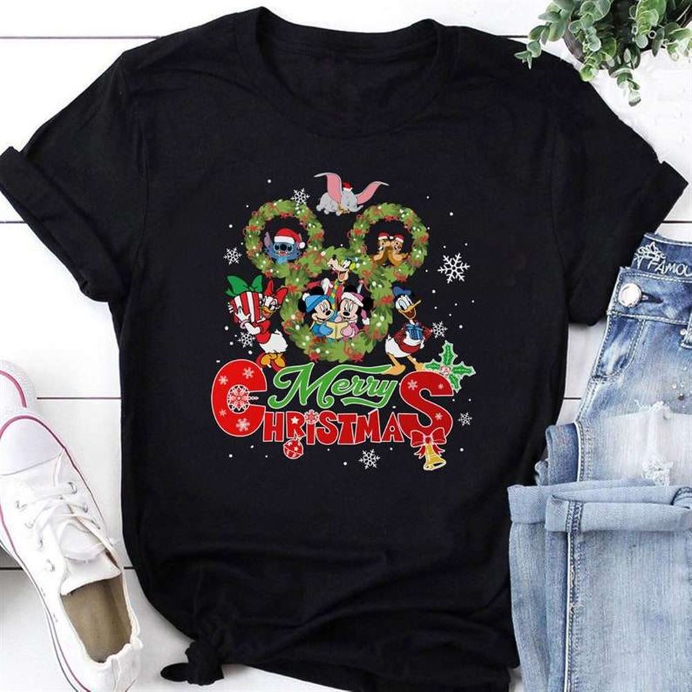 Dumbo Stitch Chip And Dale Mickey And Minnie Donal And Daisy Goofy Disney Chiristmas T Shirt