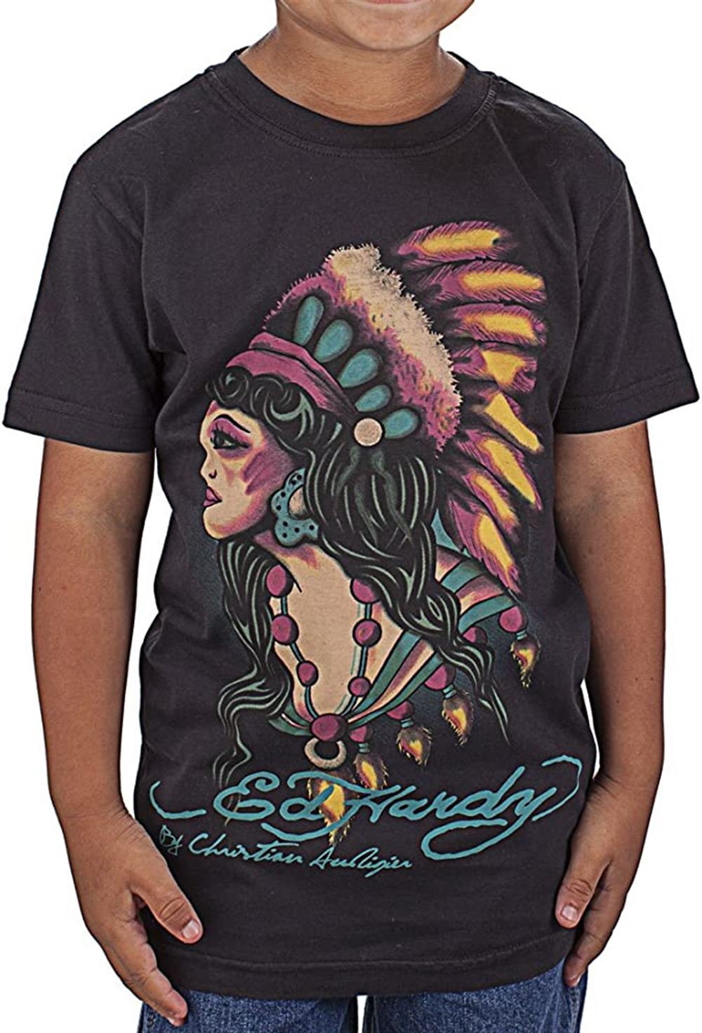 Ed Hardy Girls Indian T-shirt T-shirt Casual Daily Crewneck Short Sleeve Graphic Basic Unisex Tee