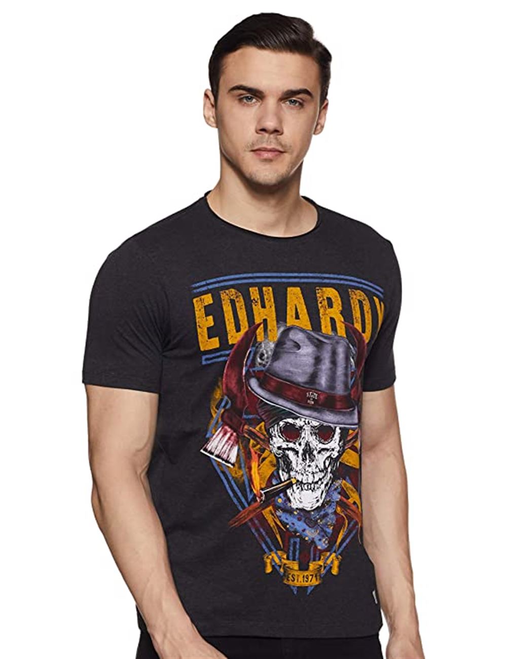 Ed Hardy Mens Printed Slim Fit T-shirt T-shirt Casual Daily Crewneck Short Sleeve Graphic Basic Unisex Tee