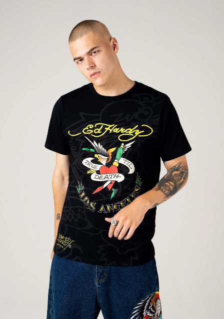 Ed Hardy True Till La T Shirt Print T Shirt Black T-shirt Casual Daily Crewneck Short Sleeve Graphic Basic Unisex Tee