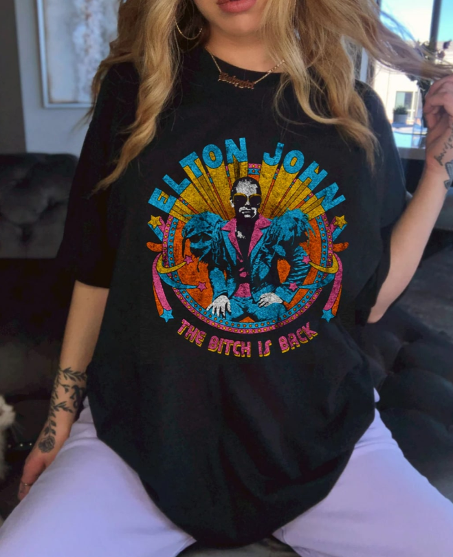 Elton John Shirt Bitch Is Back 2022 T-shirt Vintage Retro 90s Unisex