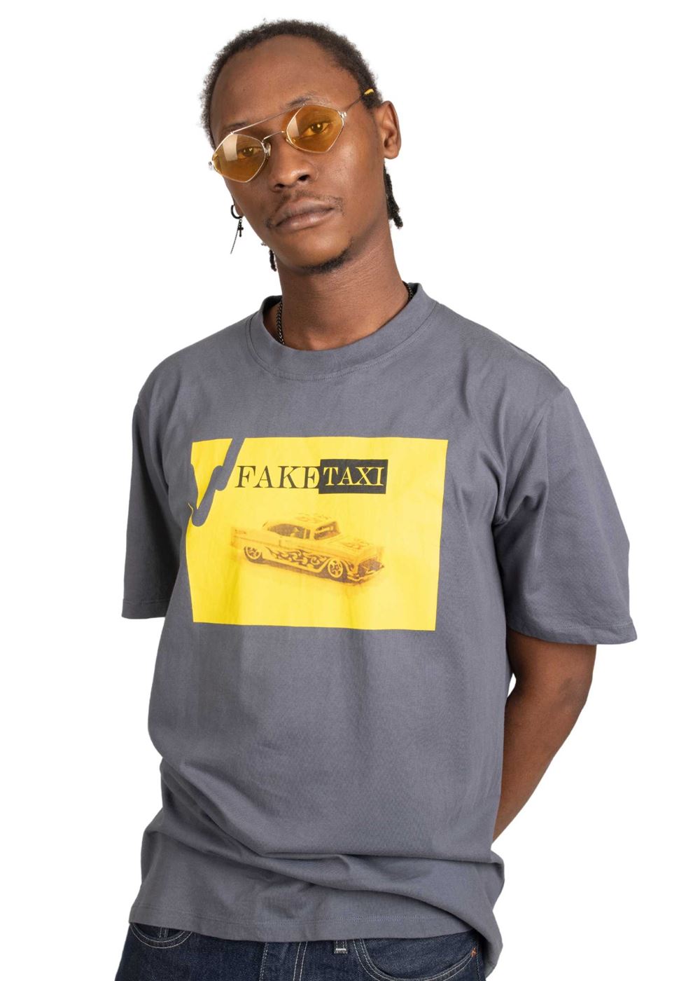 Fake Taxi Printed Half Sleeves Cotton T-shirt For Men Regular Fit Half Sleeves T-shirt