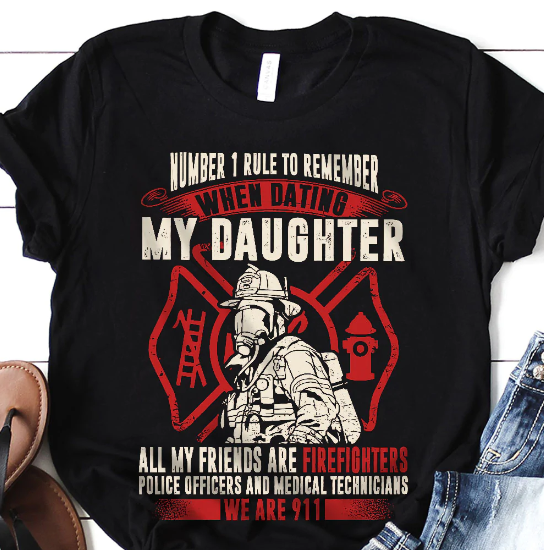 Firefighter Father Dark Classic T Shirt T-shirt Casual Daily Crewneck Short Sleeve Graphic Basic Unisex Tee