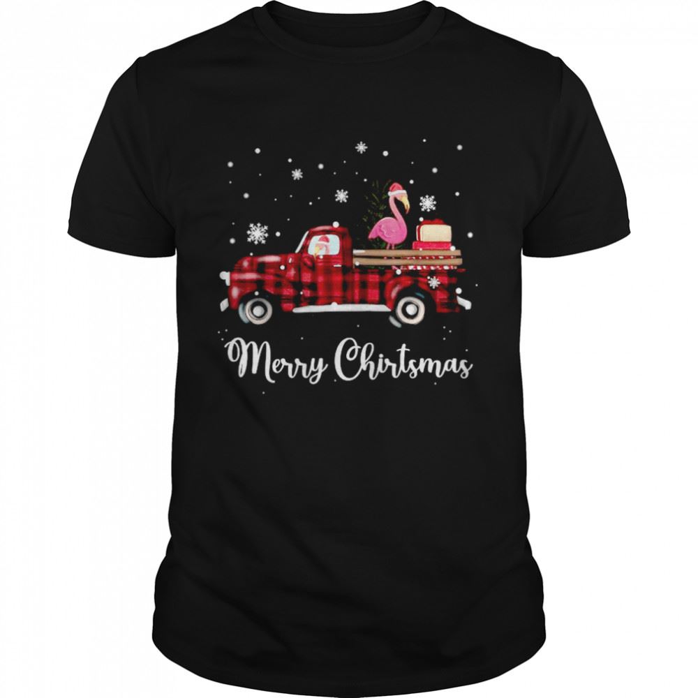 Flamingos In Truck Merry Christmas Shirt Classic Mens Tshirt