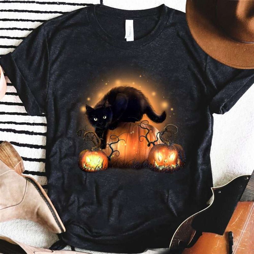 Halloween Cat Shirt Black Cat Pumpkins - Giftcustom