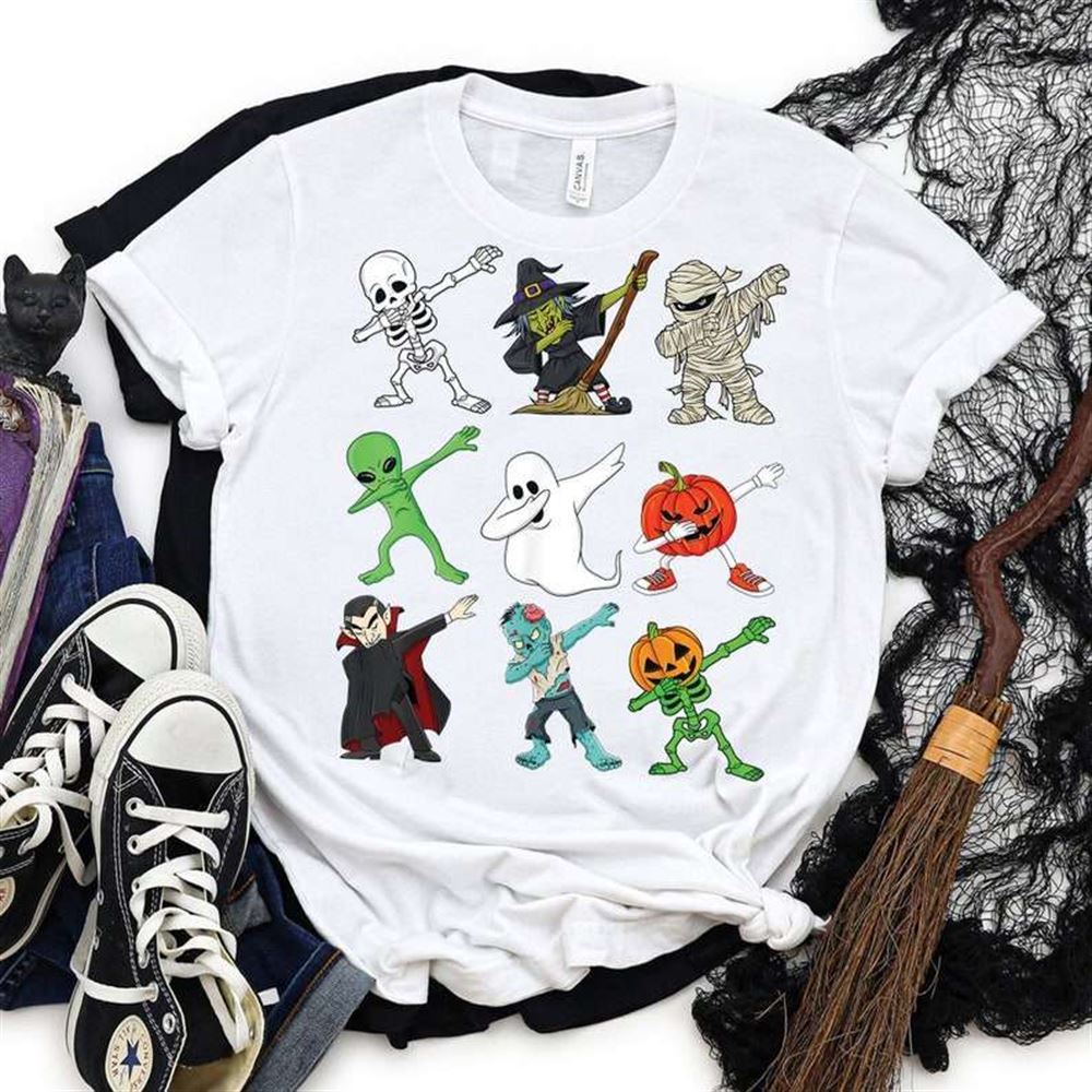 Halloween Dabbing Skeleton Witch And Monsters T-shirt